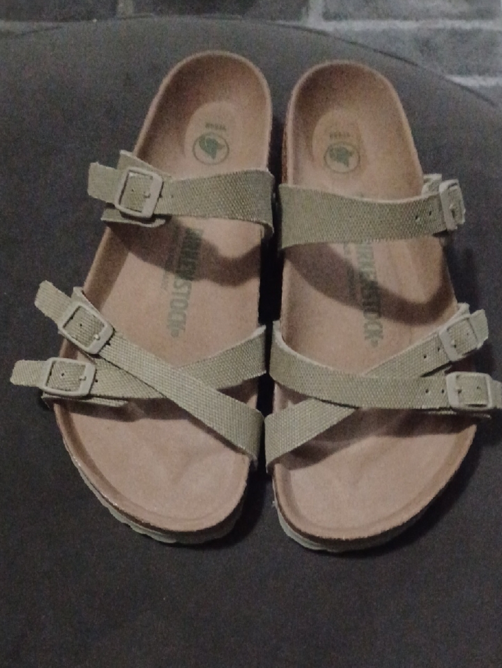 Birkenstock 39 EU (W8/M6)Olive Two-Strap Buckle Sandals VEGAN. - Picture 3 of 6